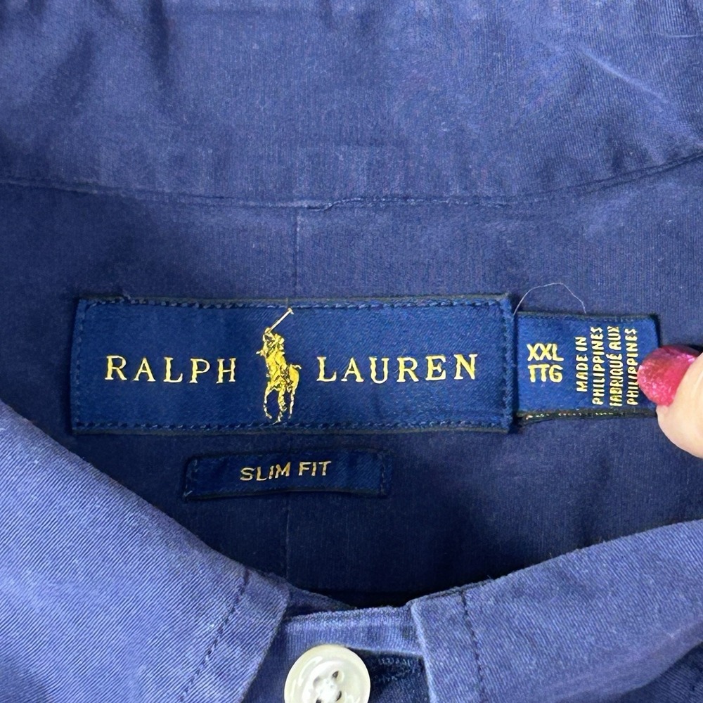 Ralph Lauren Shirt Men's XXL 2XL Slim Fit Navy Blue Button Down Long Sleeve - Picture 6 of 15